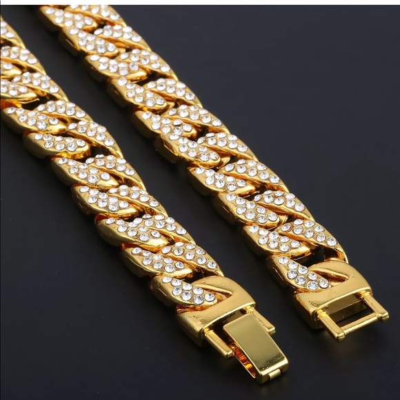 gold silver chain cuban link necklace & bracelet - Picture 4 of 4
